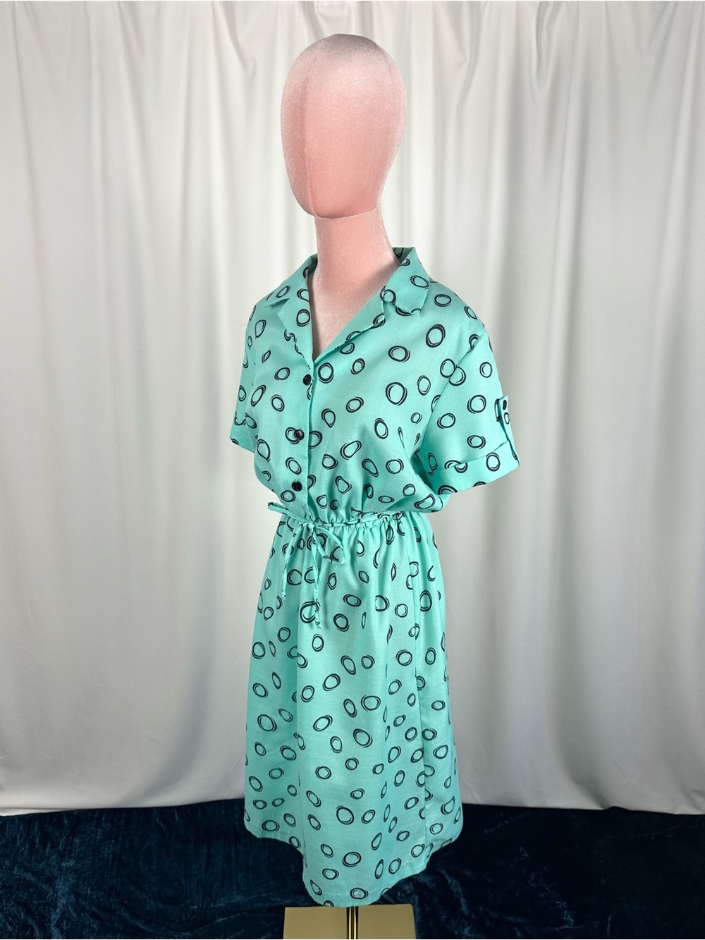 Vintage David Bradley Mint Abstract Polka Dot Print Shirt Dress M/L - Picture 12 of 16